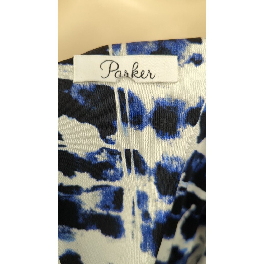 PARKER Blouson Dress Stretch Drape Faux Wrap Watercolor Blue Dolman Sleeve M L - Picture 5 of 6